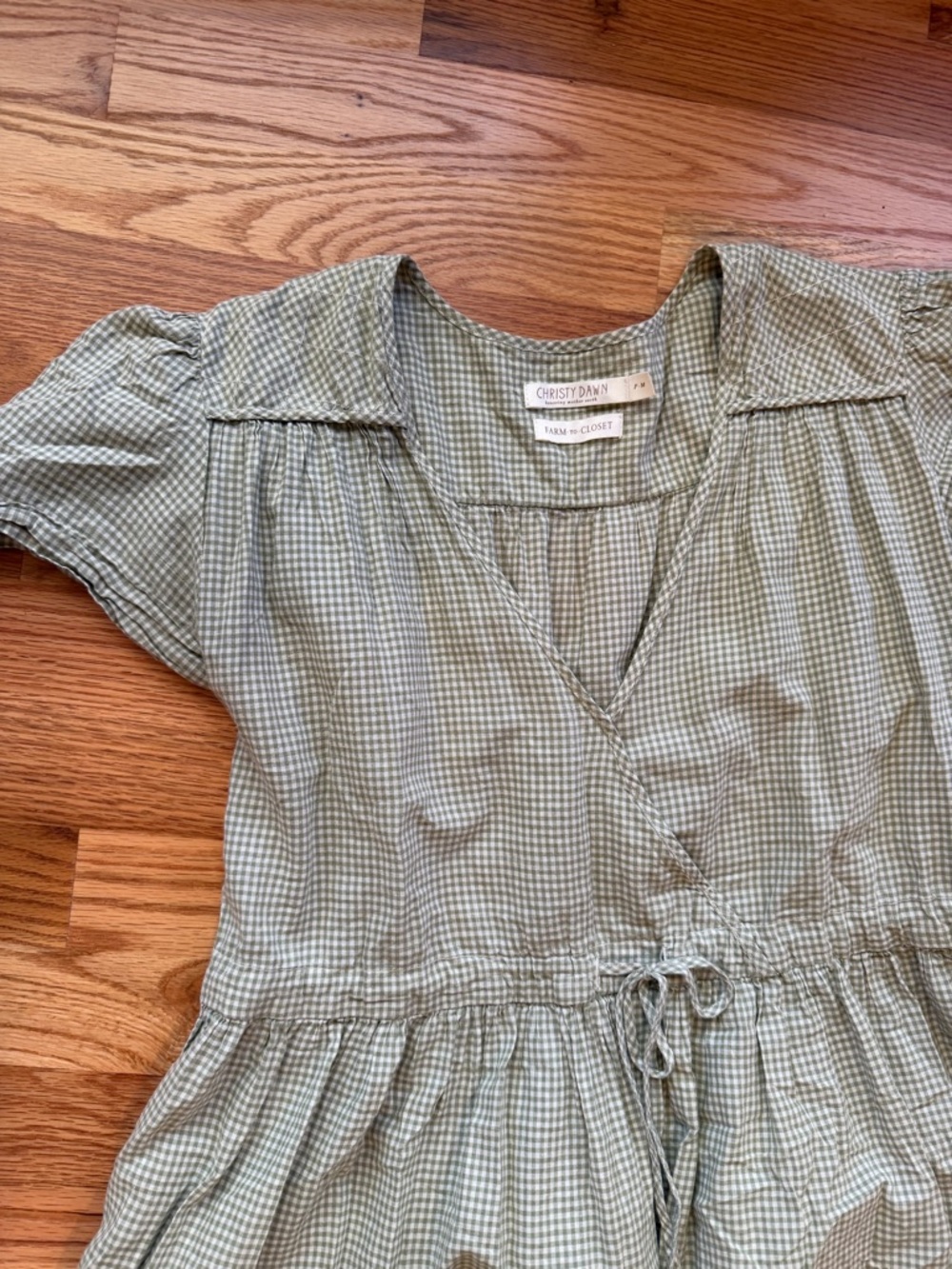 Christy Dawn Sage Gingham Wrap-Style Dress